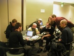 Ward had set up his Mac laptop as a wireless access point and FIT server. Others brought laptops with wlan cards and shared with people that walked in.